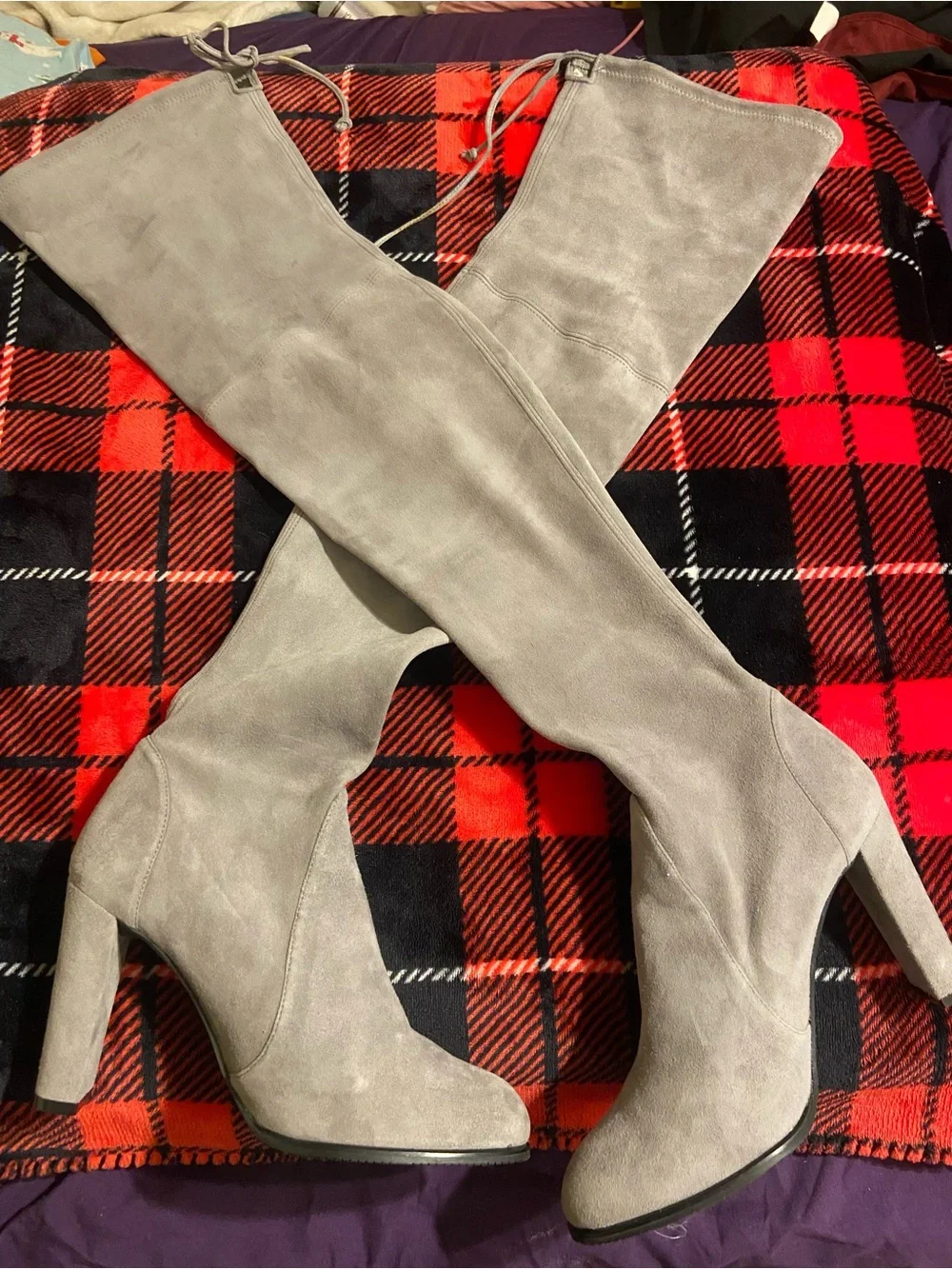 Stuart Weitzman-Over-the-Knee Suede Block Heel Boots -